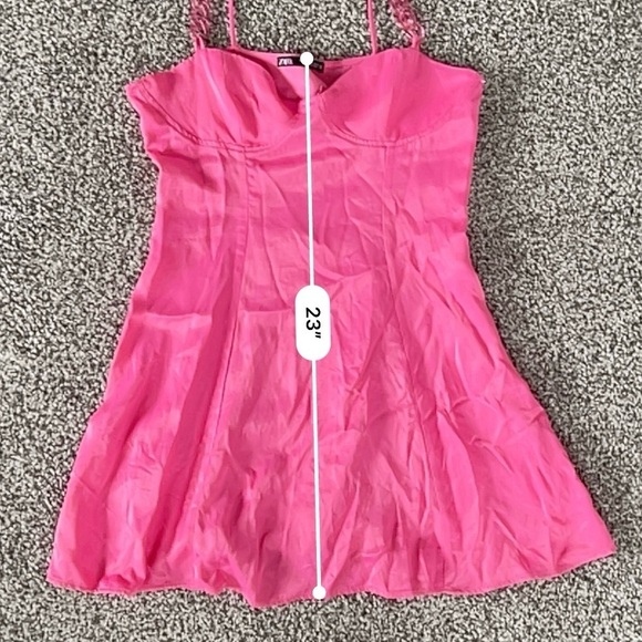 Zara Satin Mini Dress – Barbiecore 90s Coquette Babydoll - Hot Pink - Size M - Picture 15 of 15